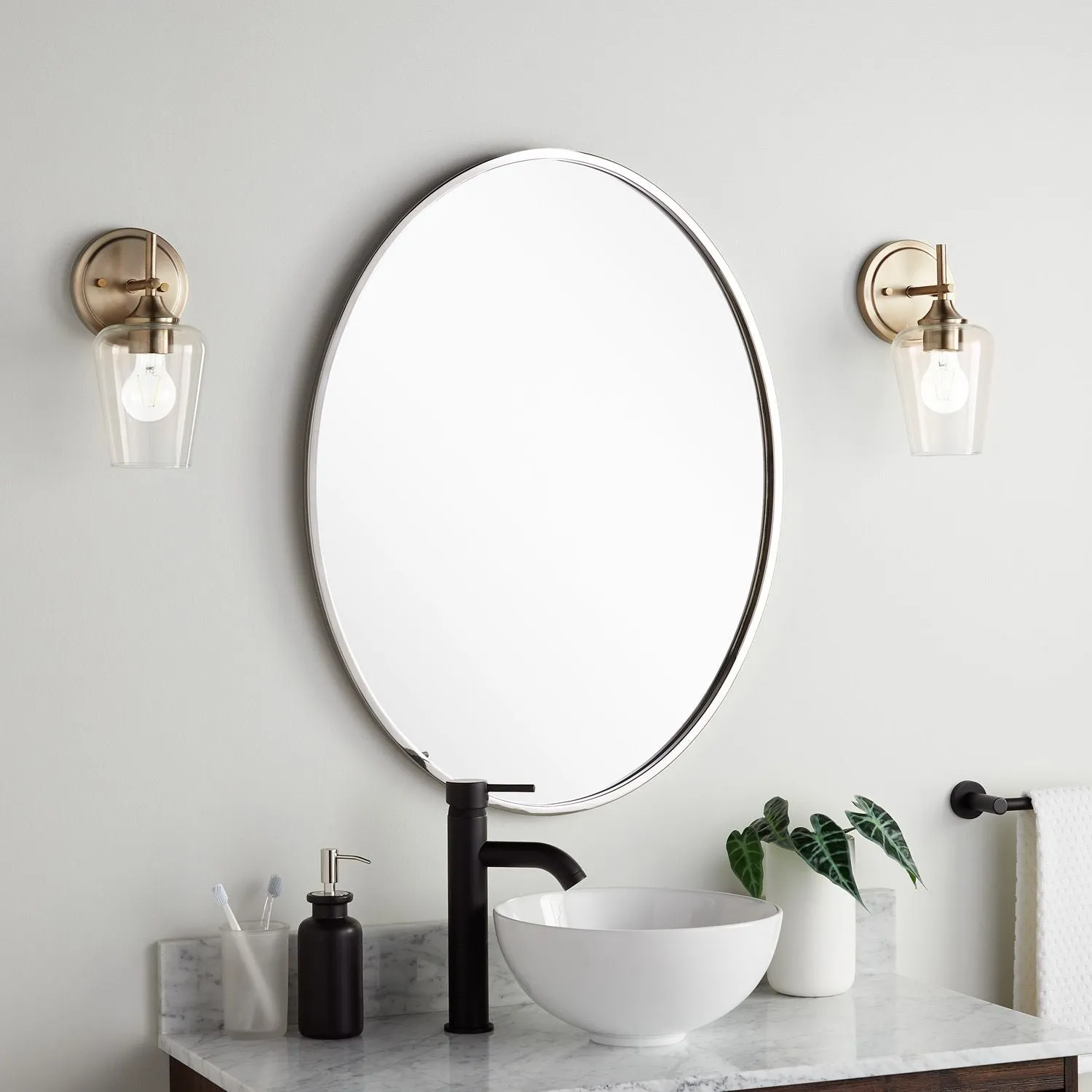 24"x31"x1" - Oval Bathroom Mirror - Stainless Steel, Mirror & Acrylic Back - Nickel - NL