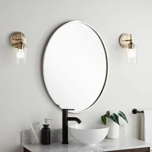 24"x31"x1" - Oval Bathroom Mirror - Stainless Steel, Mirror & Acrylic Back - Nickel - NL