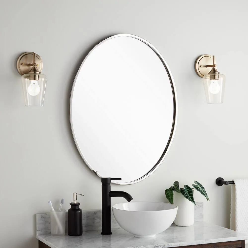 24"x31"x1" - Oval Bathroom Mirror - Stainless Steel, Mirror & Acrylic Back - Nickel - NL