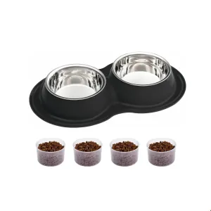 AIANDE Dog Bowls Extra Large Dog Bowl Set with Mat Black, Double Stainless Steel Dog