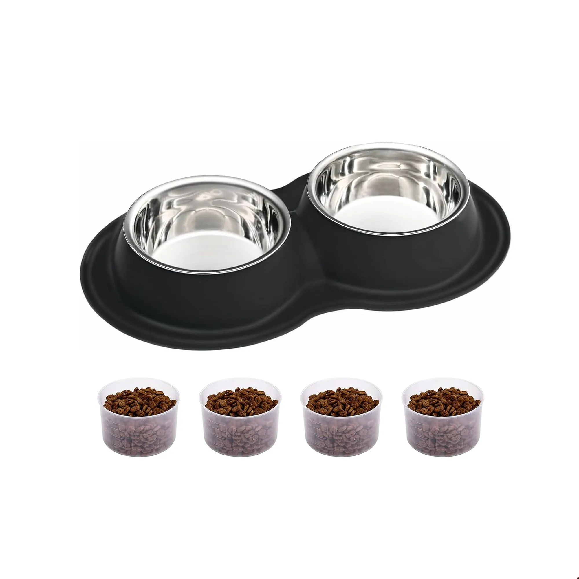 AIANDE Dog Bowls Extra Large Dog Bowl Set with Mat Black, Double Stainless Steel Dog