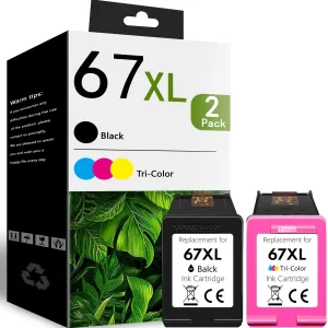 ALUMUINK 67XL Ink Cartridge Black Tri-Color 2-Pack Replacement for HP 67 ink Cartridges