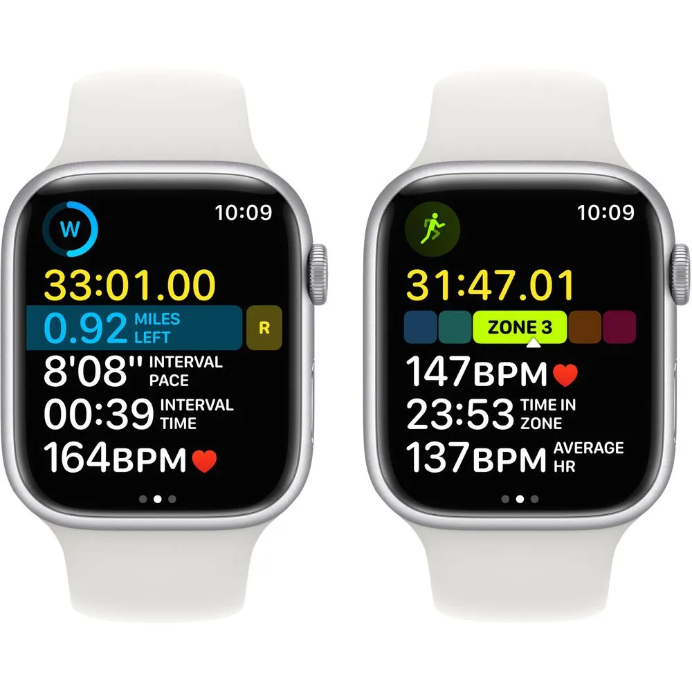 Apple Watch Gen 8 Series 8 Cell 45mm Silver Aluminum - White Sport Band MP4W3LL/A