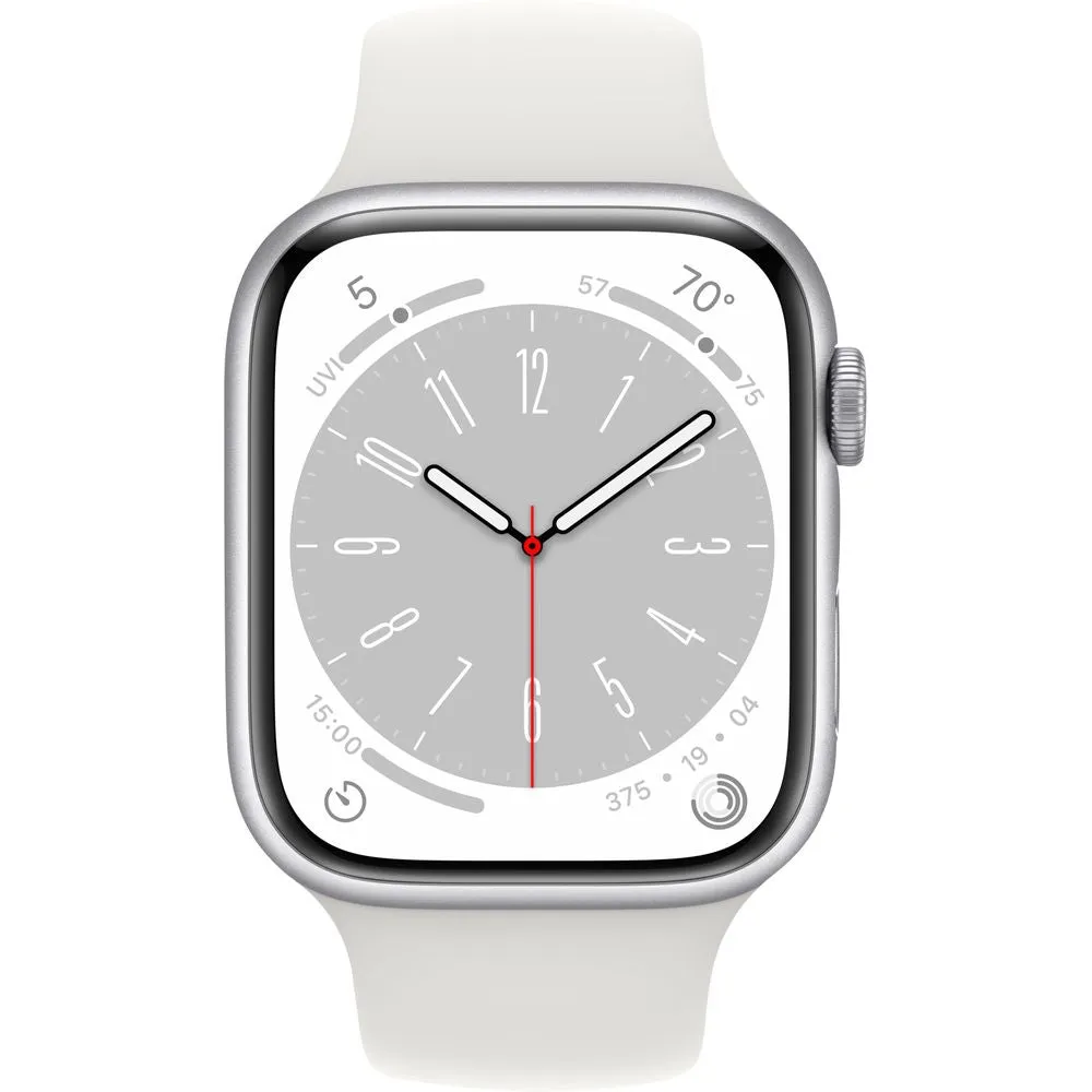 Apple Watch Gen 8 Series 8 Cell 45mm Silver Aluminum - White Sport Band MP4W3LL/A