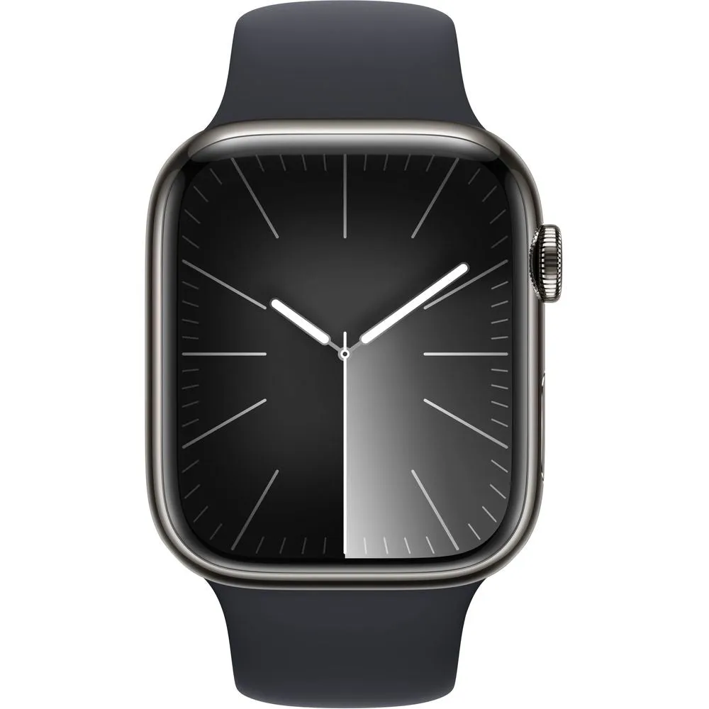 Apple Watch Gen 9 Series 9 Cell 45mm Graphite Stainless Steel - Midnight Sport Band MRMW3LL/A