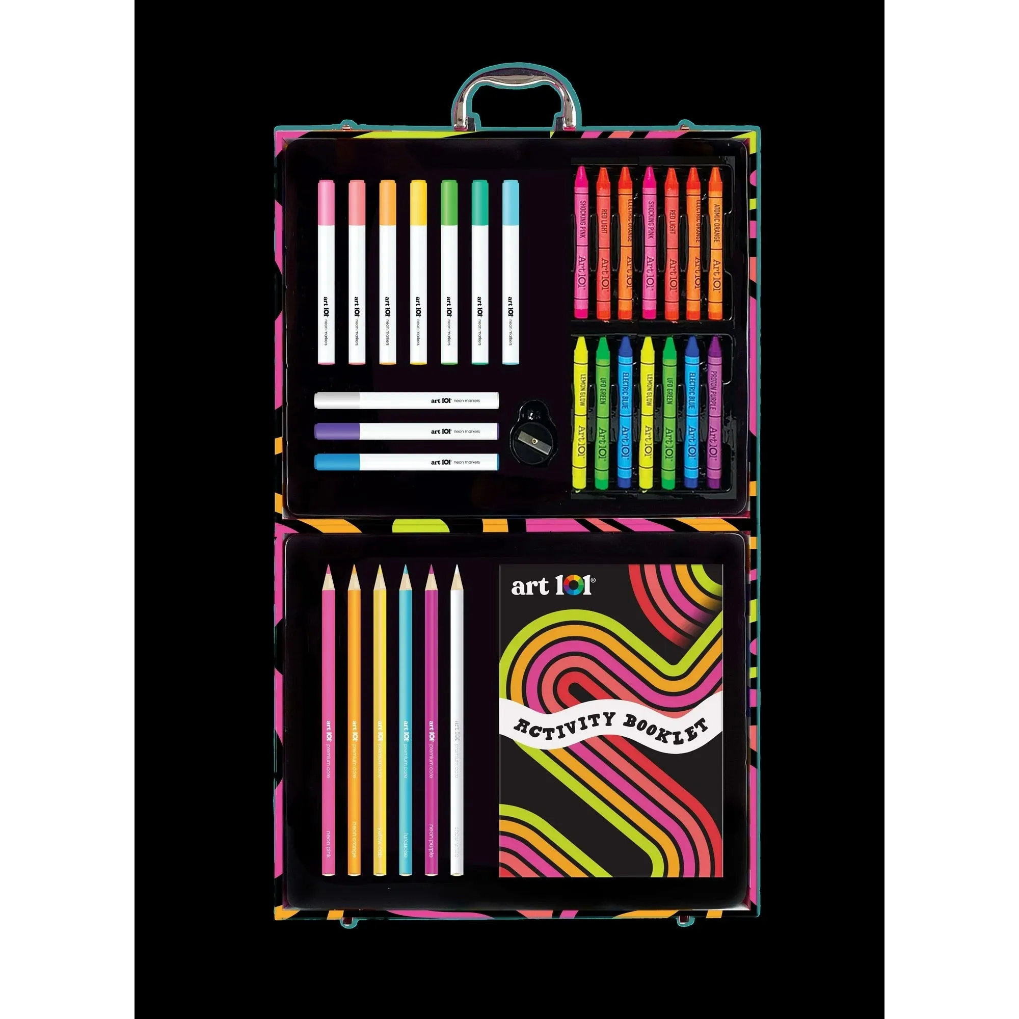 Art 101 67033 Neon Art Activity Case, 32 Piece Coloring Set, for Child Ages 8 