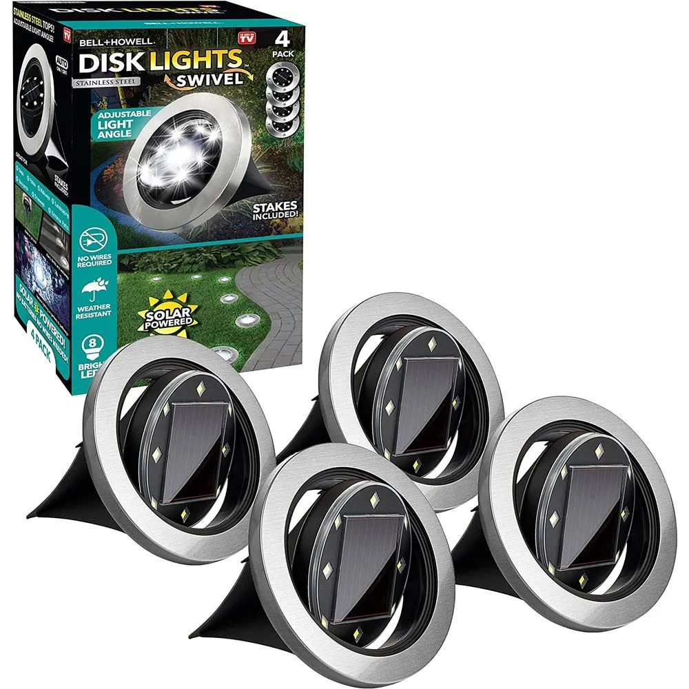 Bell & Howell 7846 Solar Powered Swivel Disk Lights, Set of 4