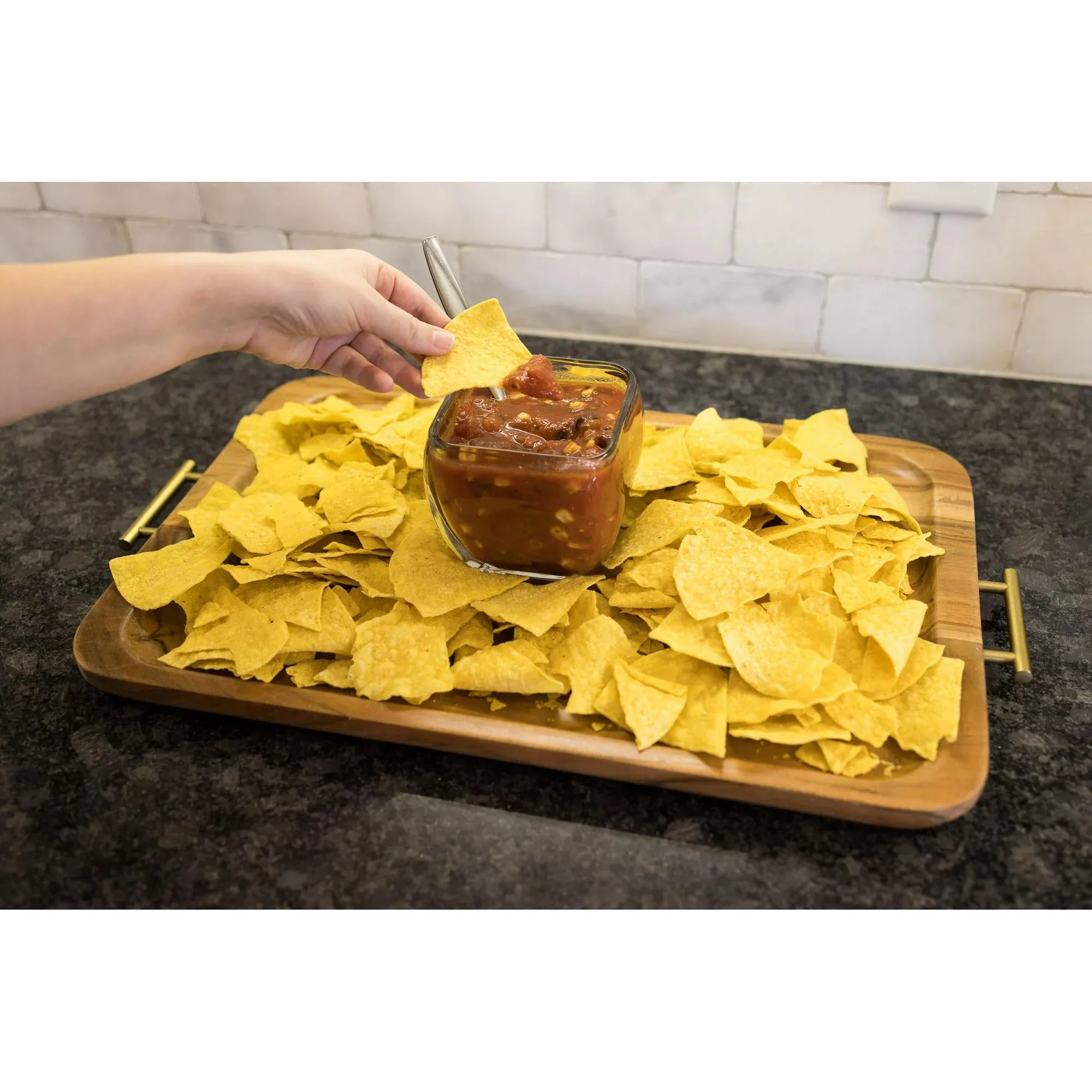 Better Homes & Gardens 0017 Acacia Wood Rectangle Tray with Gold Color Handles, One Size