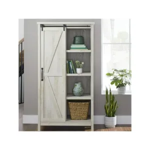Better Homes & Gardens BHX028009816020 66" Modern Farmhouse Bookcase Storage Cabinet, Rustic White Finish