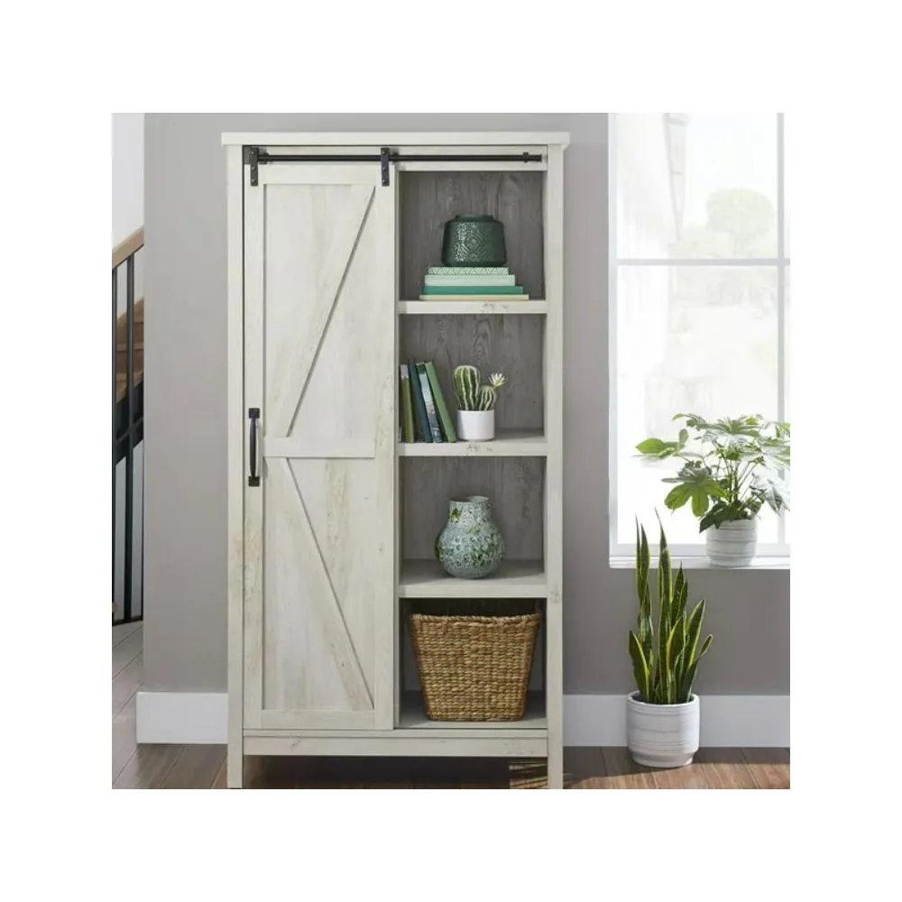 Better Homes & Gardens BHX028009816020 66" Modern Farmhouse Bookcase Storage Cabinet, Rustic White Finish