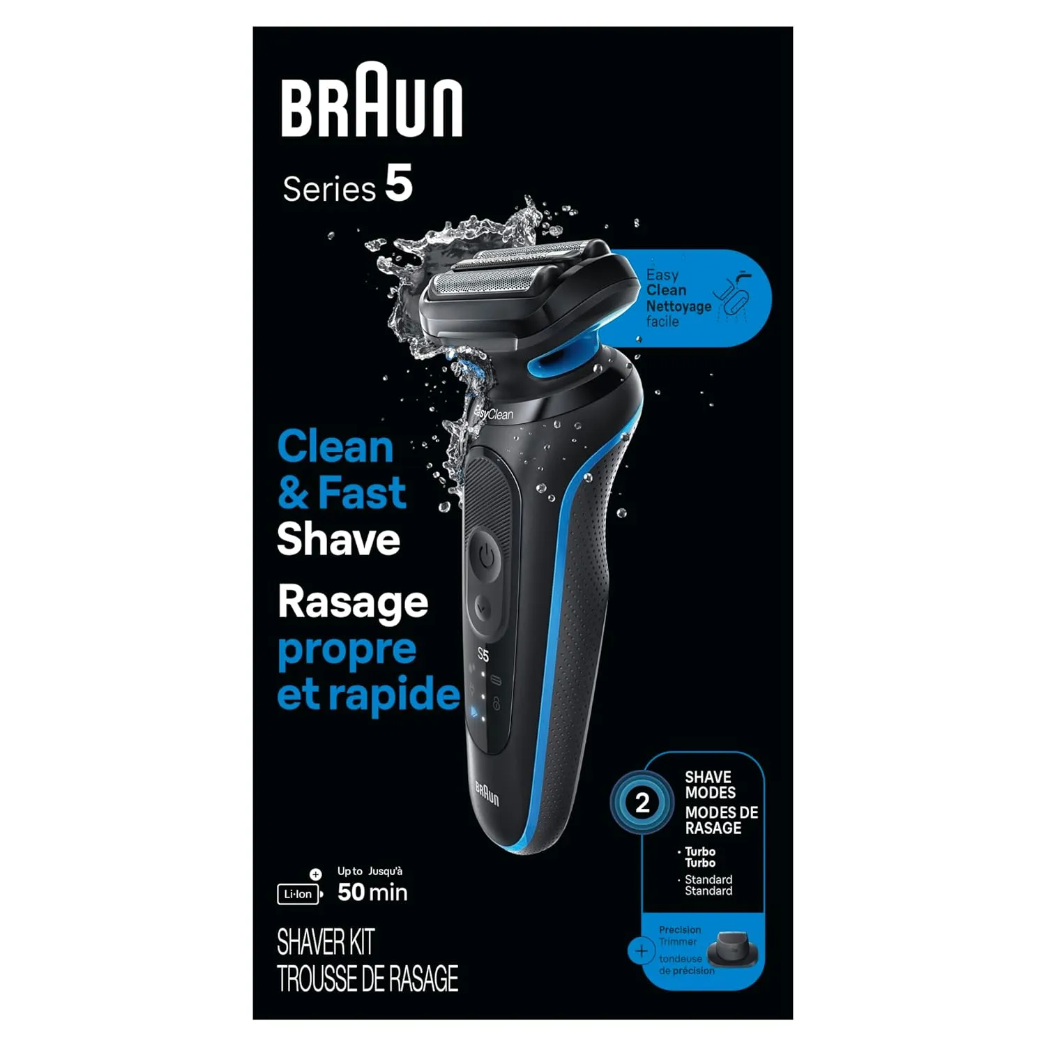Braun 52-B1200s Electric Shaver for Men, Series 5 5118s, Wet & Dry Shave, Turbo Shaving Mode, Foil Shaver, Engineered in Germany, with Precision Trimmer, Blue