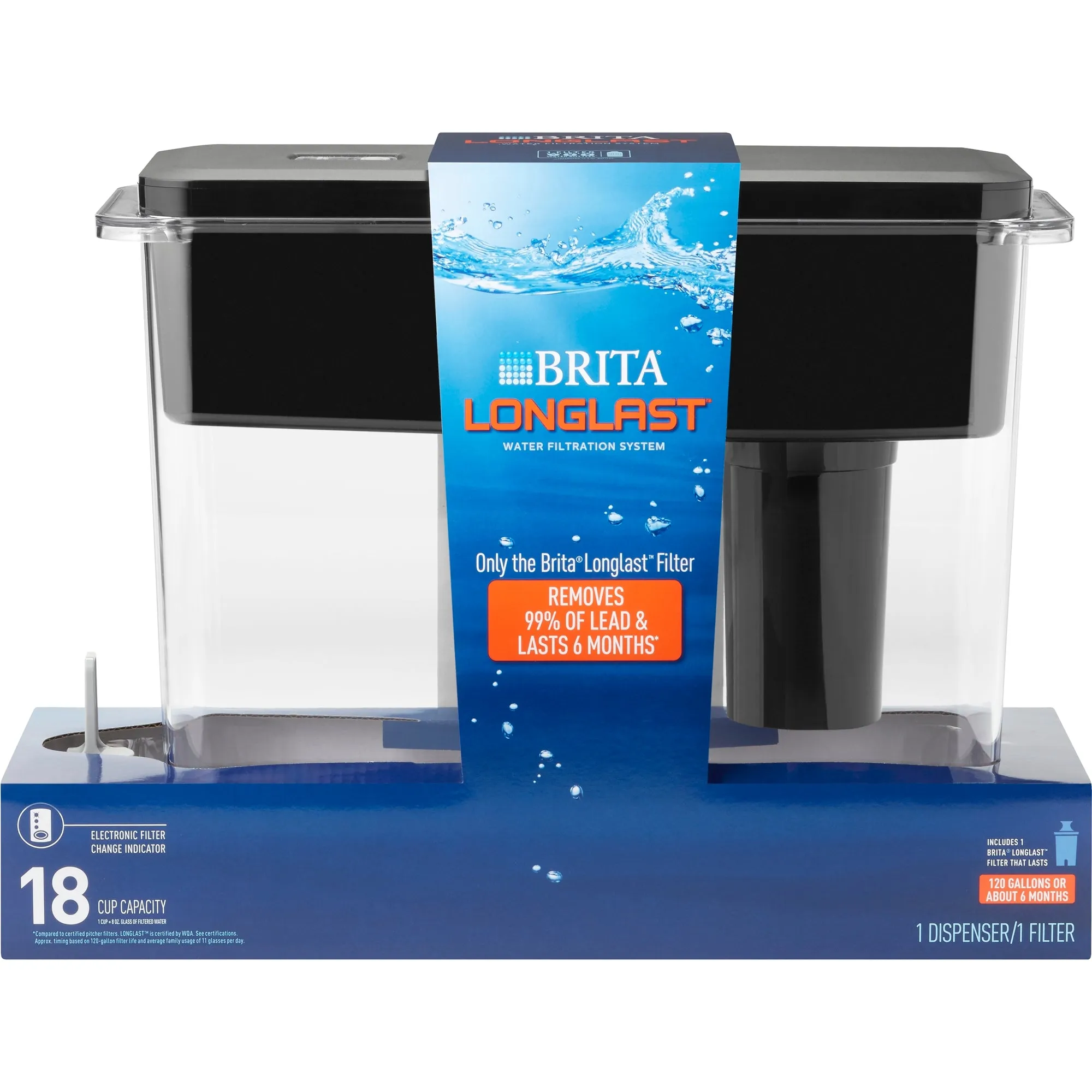 Brita 35034 UltraMax 27 Cup BPA Free Water Dispensers with 1 Longlast Filter - Jet Black