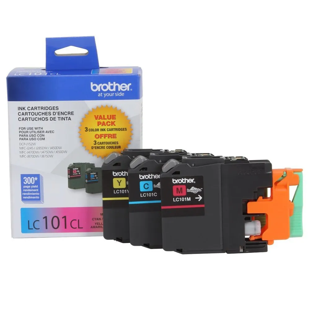 Brother 6858794 LC101-3PKS Combo Pack Ink Standard Yield (3x 300 Yield)(C/M/Y)
