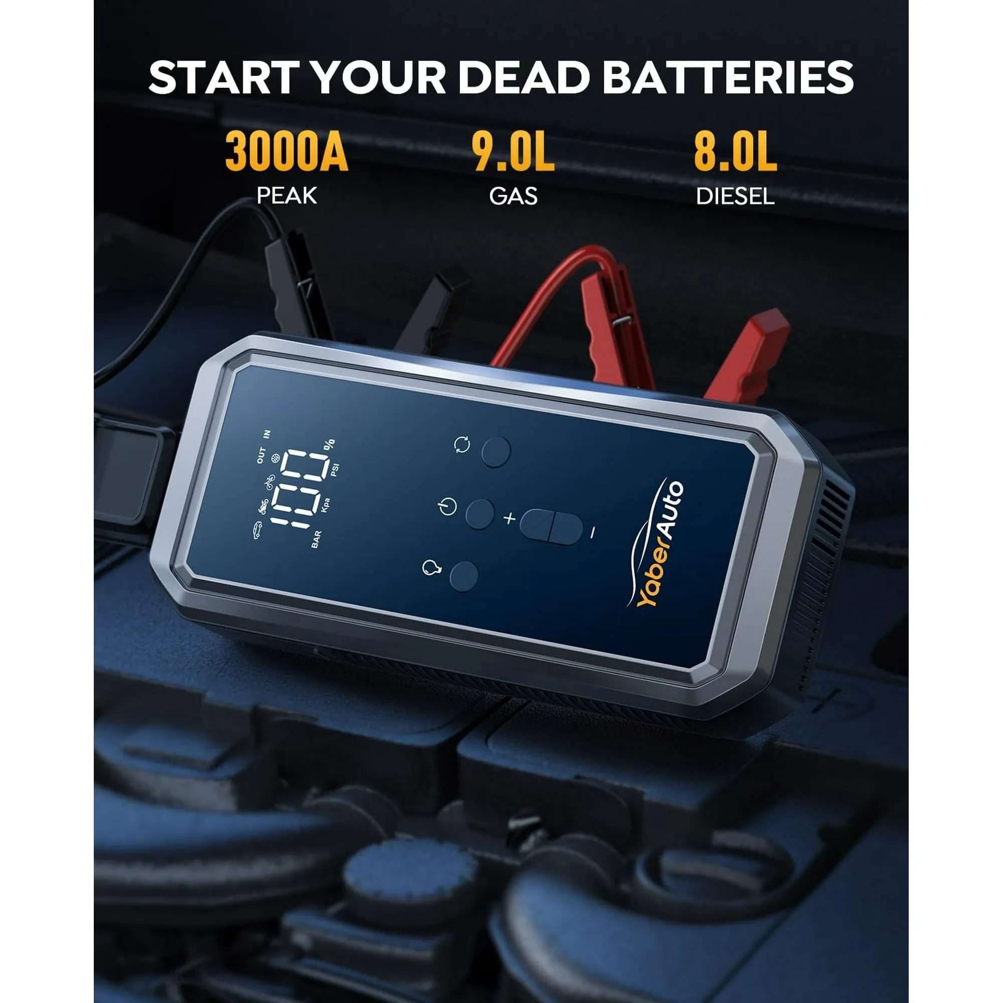 BUTURE Car Jump Starter with Air Compressor 3000A 150PSI (9.0L Gas/8.0L Diesel)