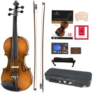 Cecilio CVN-600 Hand Oil Rub Highly Flamed 1-Piece Back Solidwood Violin with D'Addario Prelude Strings, Size 4/4 (Full Size)