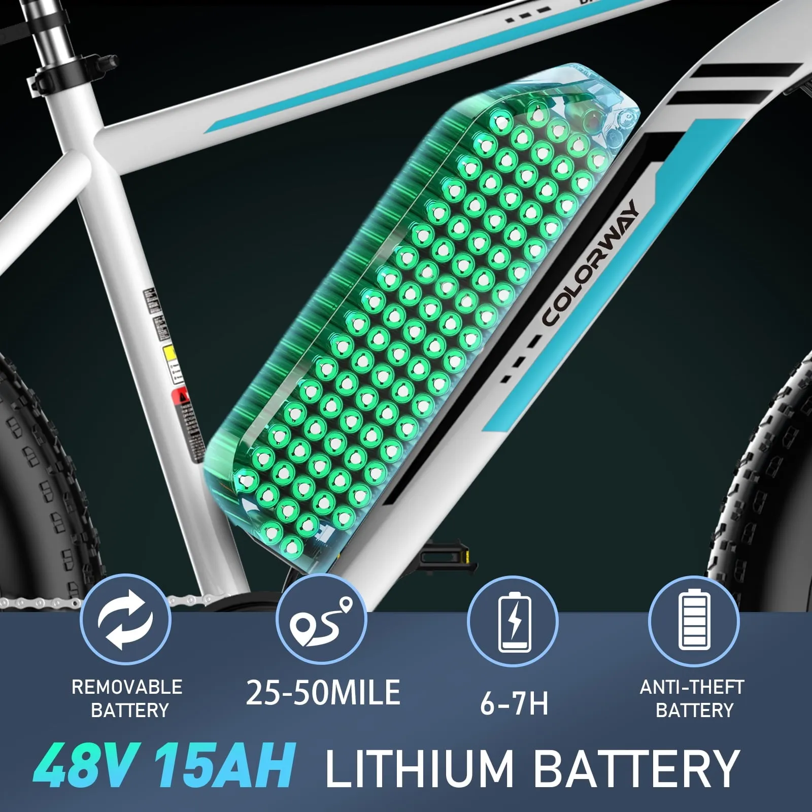 Colorway 26*4.0 Fat Tire 750W 15AH 48V Mountain Electric Bike for Adult UL 2849, Black-4.0Inch