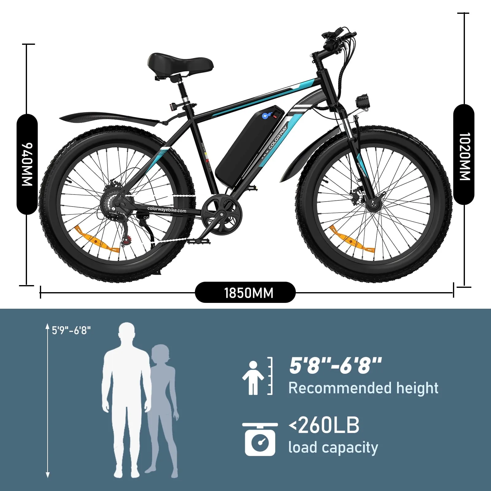 Colorway 26*4.0 Fat Tire 750W 15AH 48V Mountain Electric Bike for Adult UL 2849, Black-4.0Inch