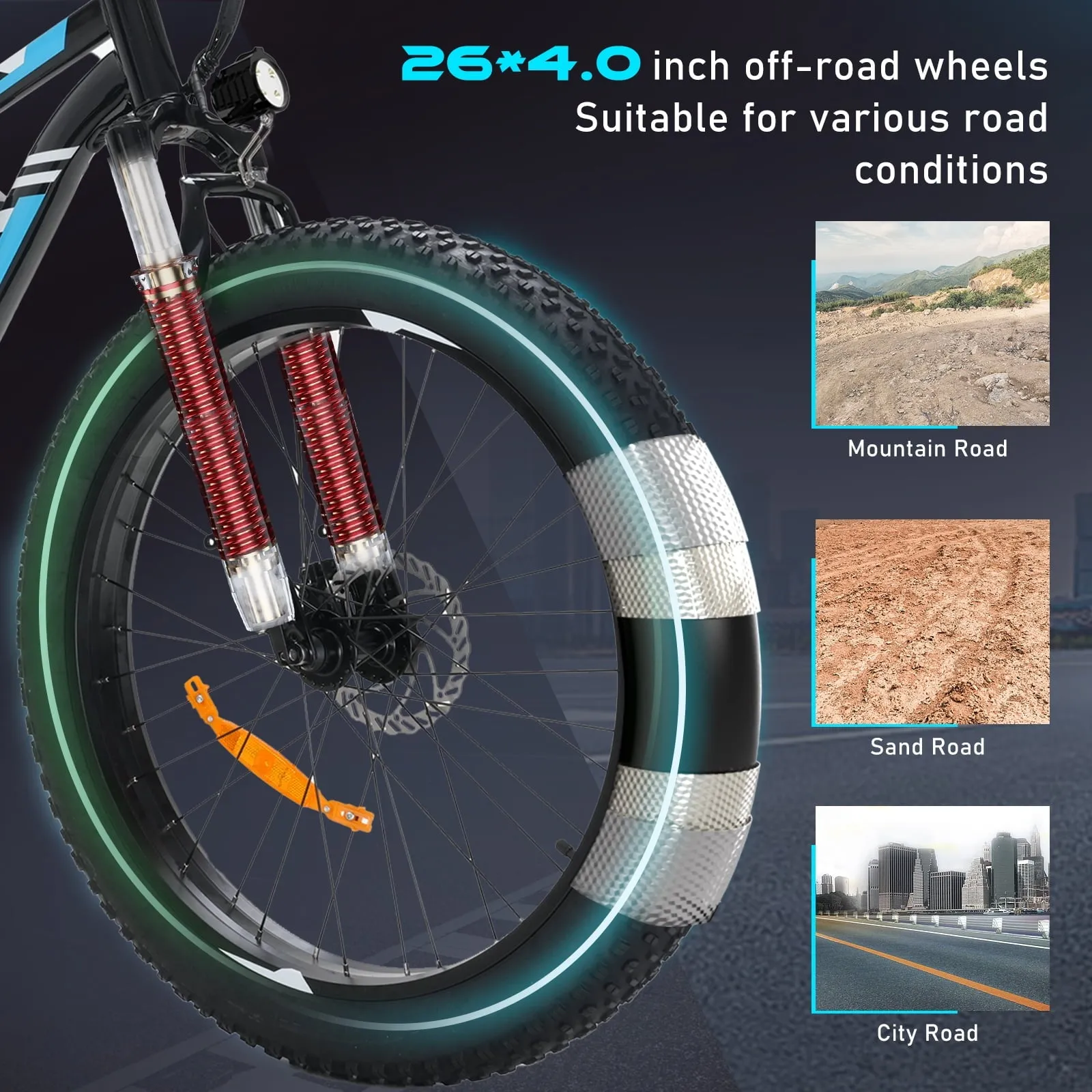 Colorway 26*4.0 Fat Tire 750W 15AH 48V Mountain Electric Bike for Adult UL 2849, Black-4.0Inch