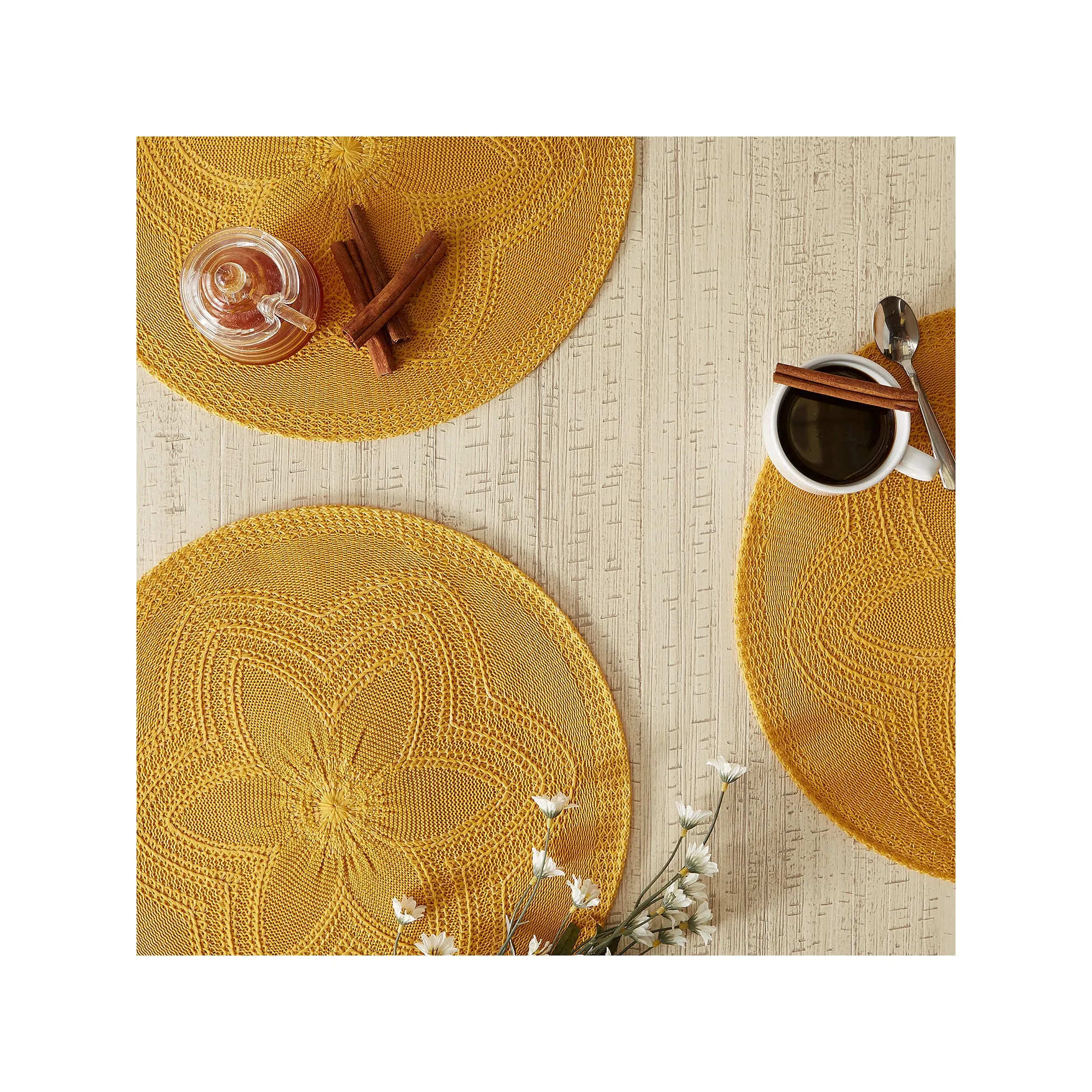 Design Imports Honey Gold Floral Woven Round 6-Pc. Placemats - HONEY GOLD ONE SIZE