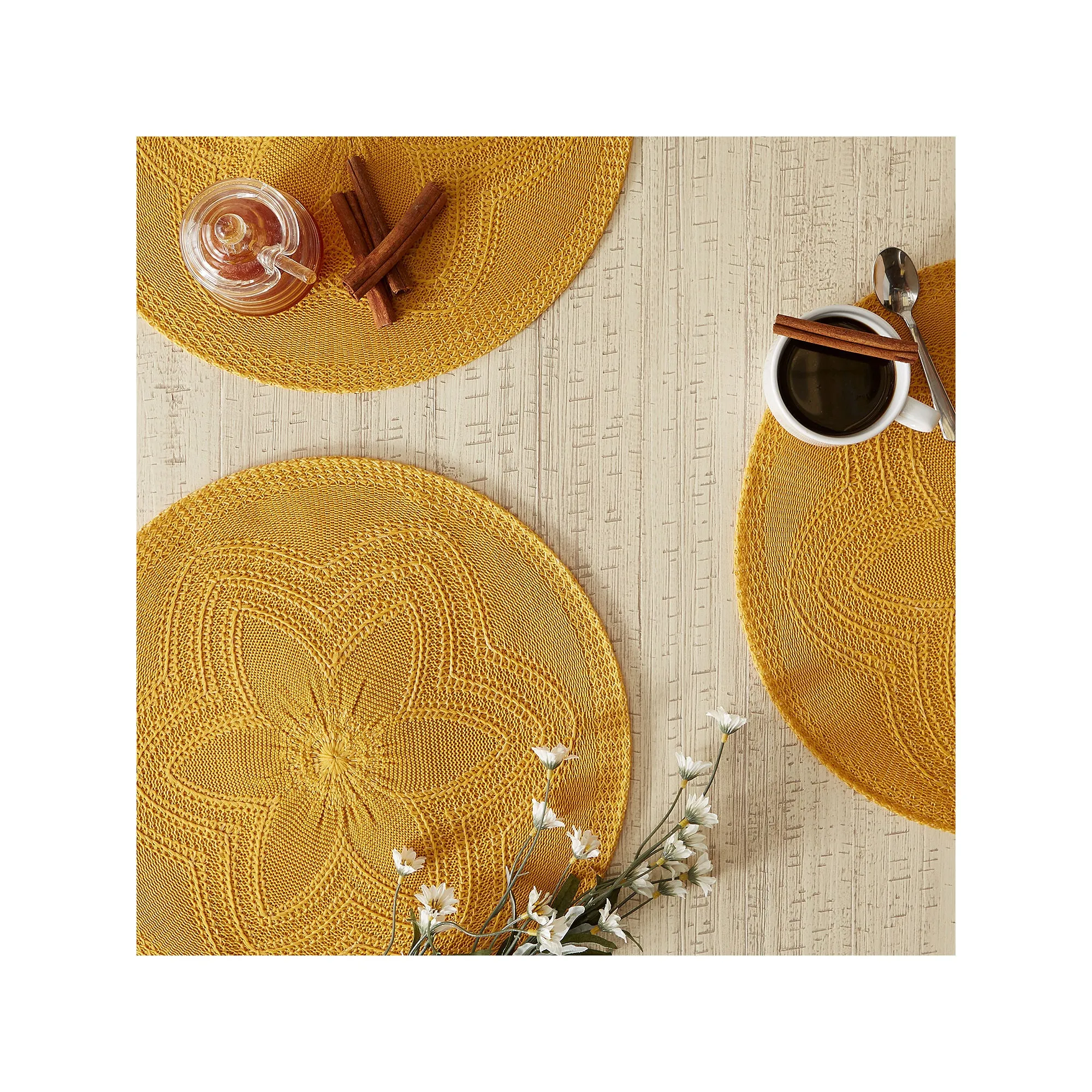 Design Imports Honey Gold Floral Woven Round 6-Pc. Placemats - HONEY GOLD ONE SIZE