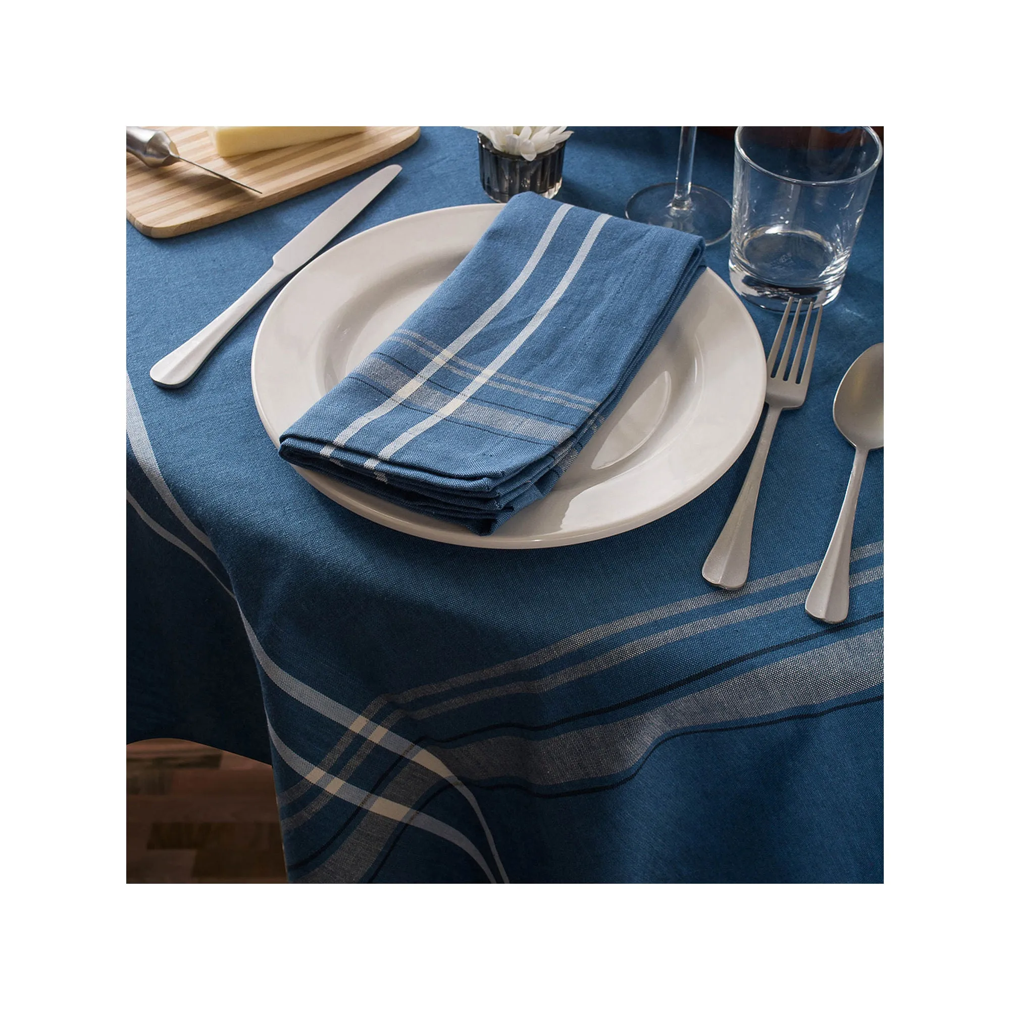 DII Blue French Chambray Tablecloth 70 Round, 100% Cotton