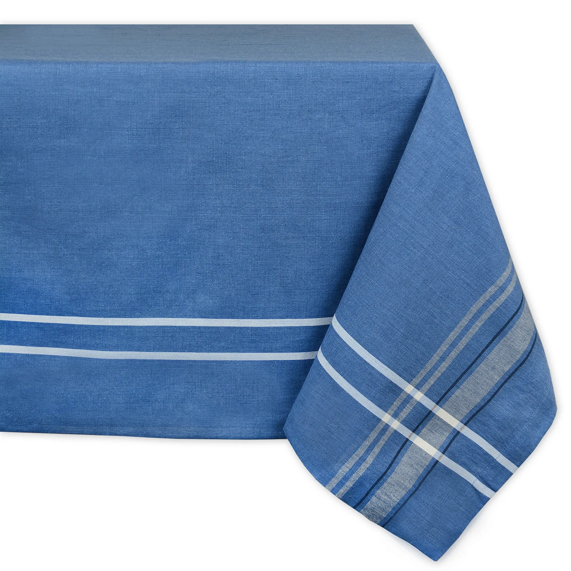 DII Blue French Chambray Tablecloth 70 Round, 100% Cotton