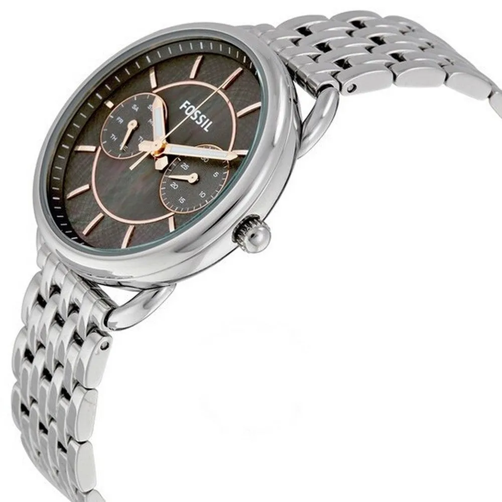 Fossil ES3911 Women's Quartz Silver Stainless Steel Black Mother of Pearl Dial 35mm Watch ES3911