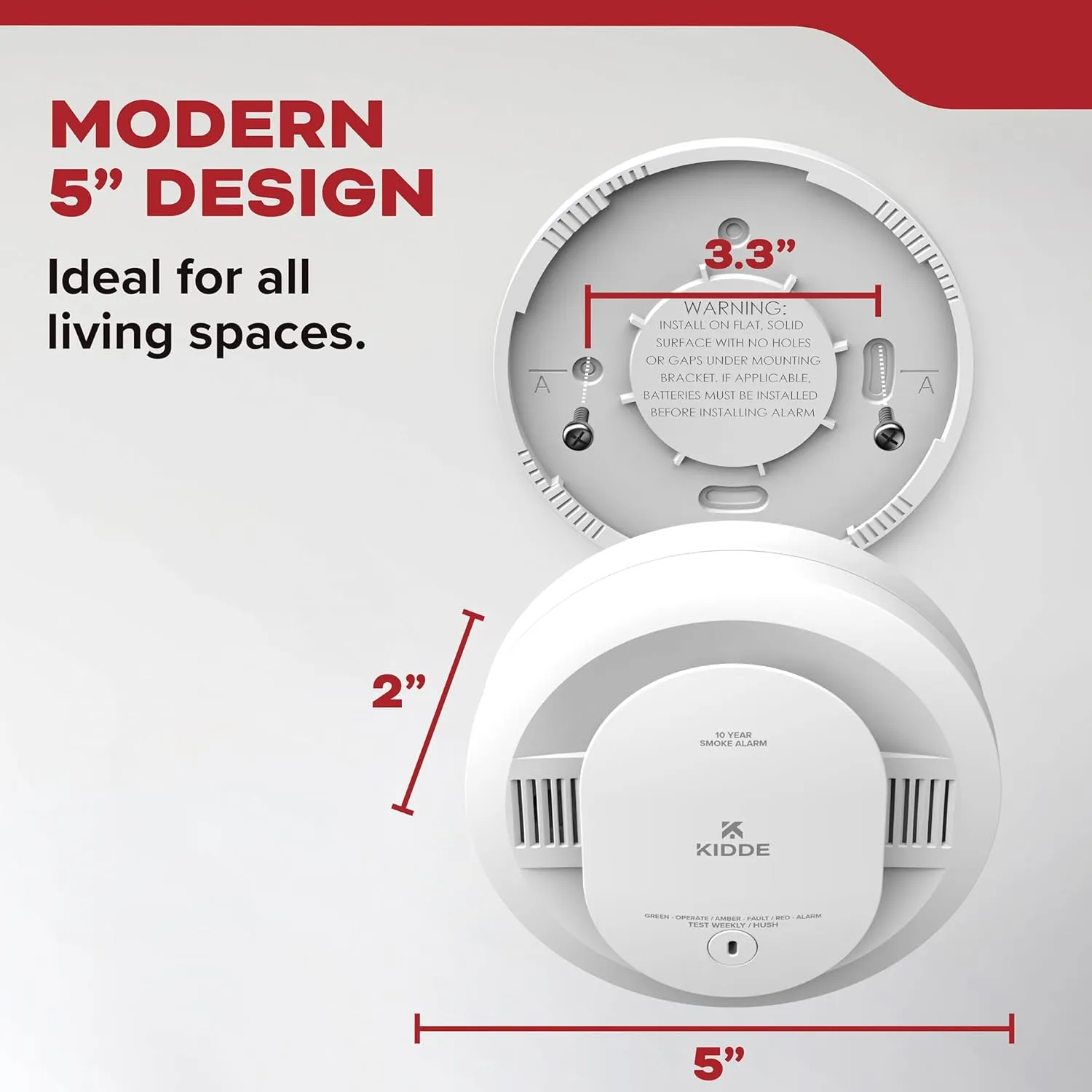 Kidde 20SD10 Smoke Detector, 10-Year Battery Powered, LED Warning Light Indicators, 2 Pack
