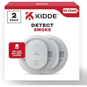 Kidde 20SD10 Smoke Detector, 10-Year Battery Powered, LED Warning Light Indicators, 2 Pack