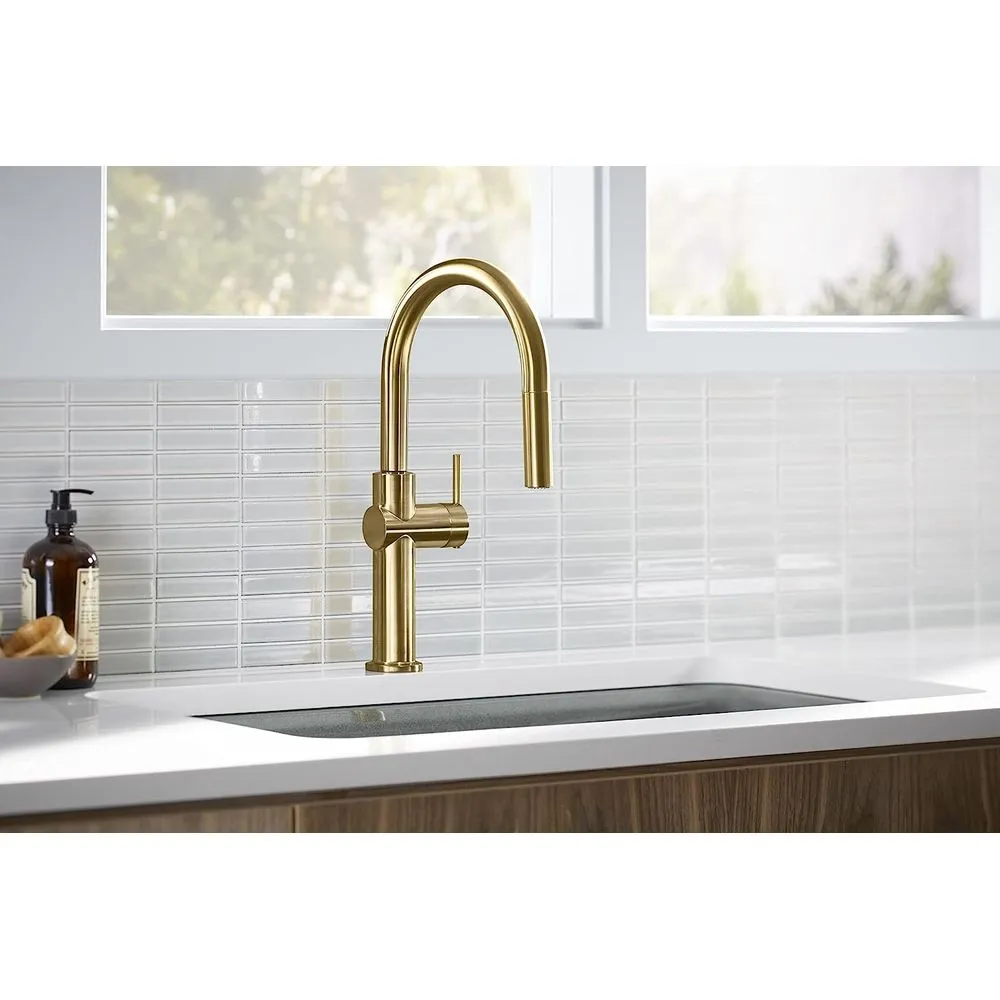 Kohler 22974-2MB Crue Touchless Pull Down Kitchen Sink Faucet, 3-Spray Sprayhead with Touchless Activation, Vibrant Brushed Moderne Brass