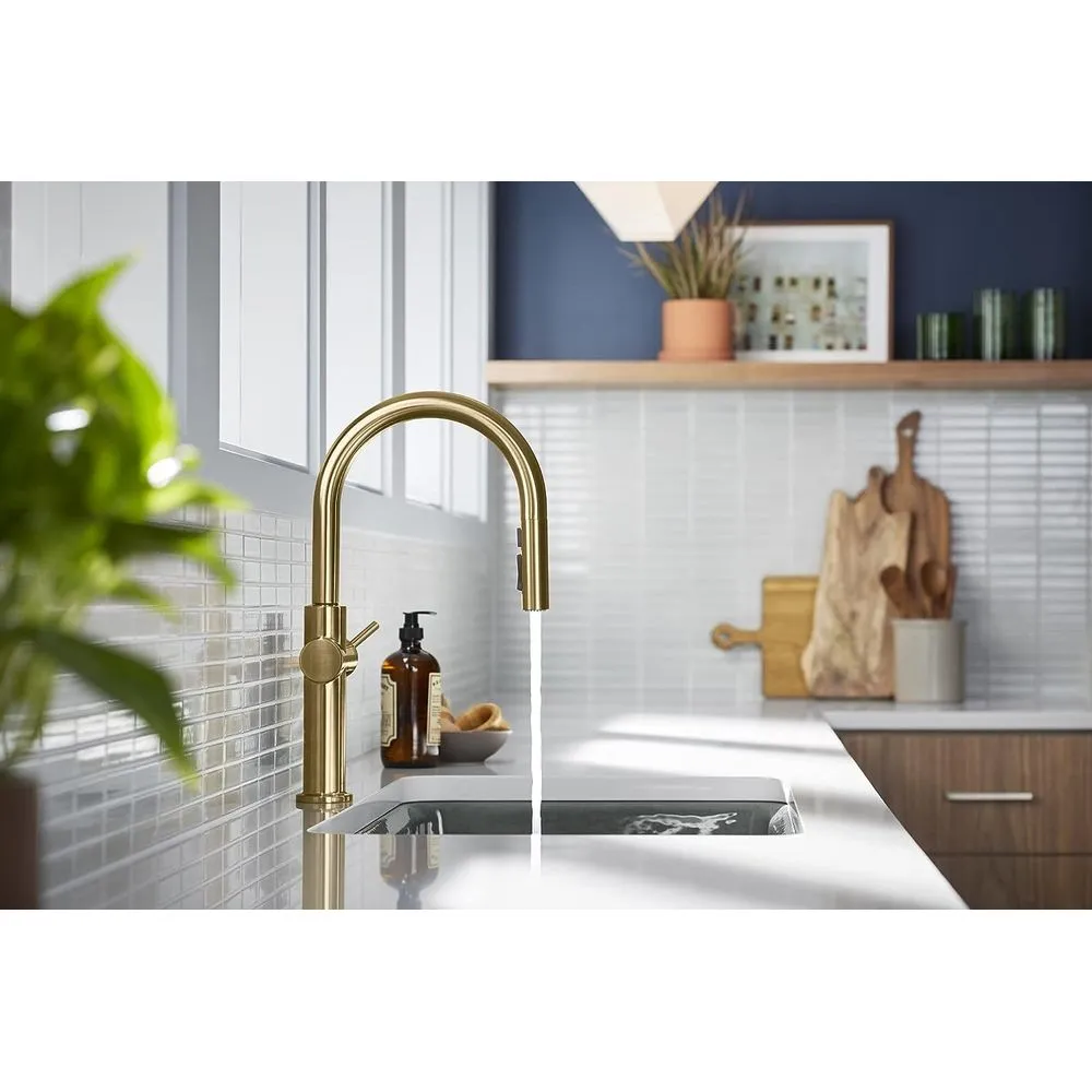 Kohler 22974-2MB Crue Touchless Pull Down Kitchen Sink Faucet, 3-Spray Sprayhead with Touchless Activation, Vibrant Brushed Moderne Brass