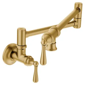 Moen S664BG Brushed Gold 2-Handle Wall Mount Pot Filler Handle Kitchen Faucet