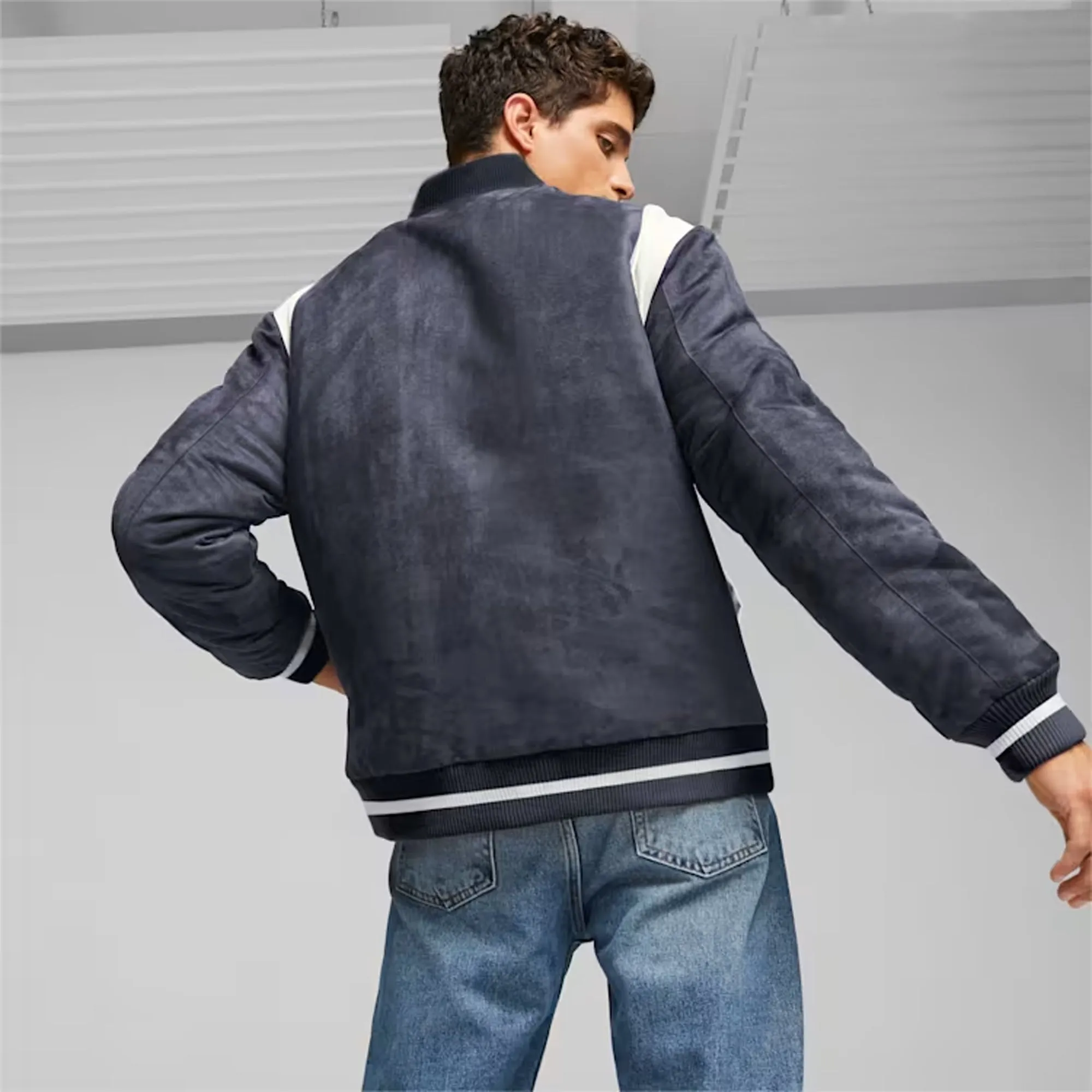 Puma | PUMA x STAPLE VARSITY JACKET  { NEW NAVY