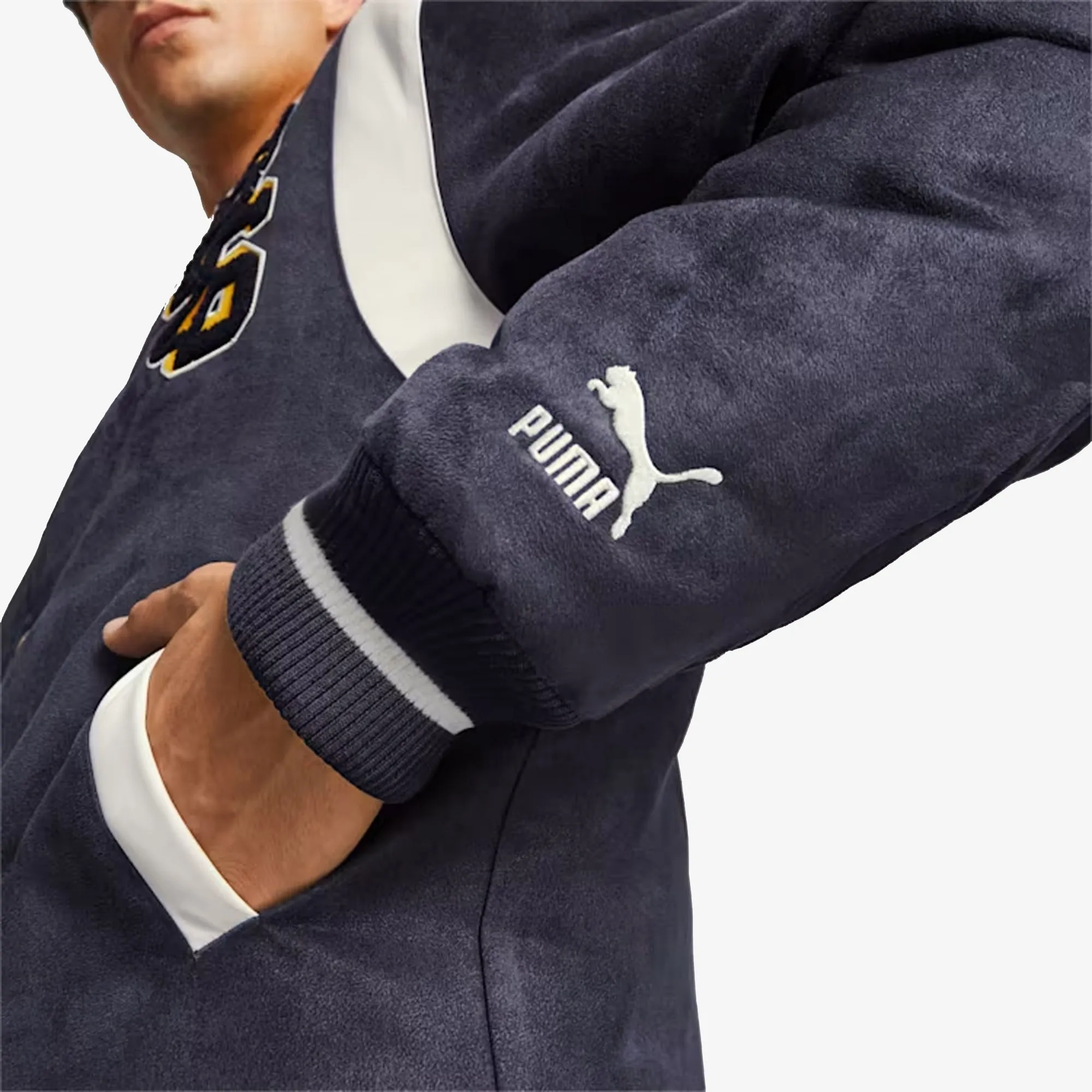 Puma | PUMA x STAPLE VARSITY JACKET  { NEW NAVY