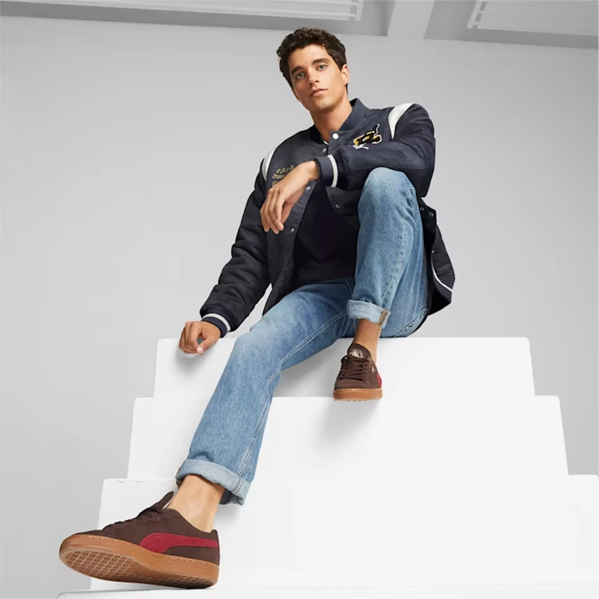 Puma | PUMA x STAPLE VARSITY JACKET  { NEW NAVY