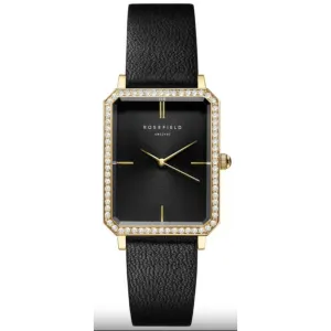 Rosefield The Octagon Black Sunray Crystal Black Leather Gold OBBLG-O51