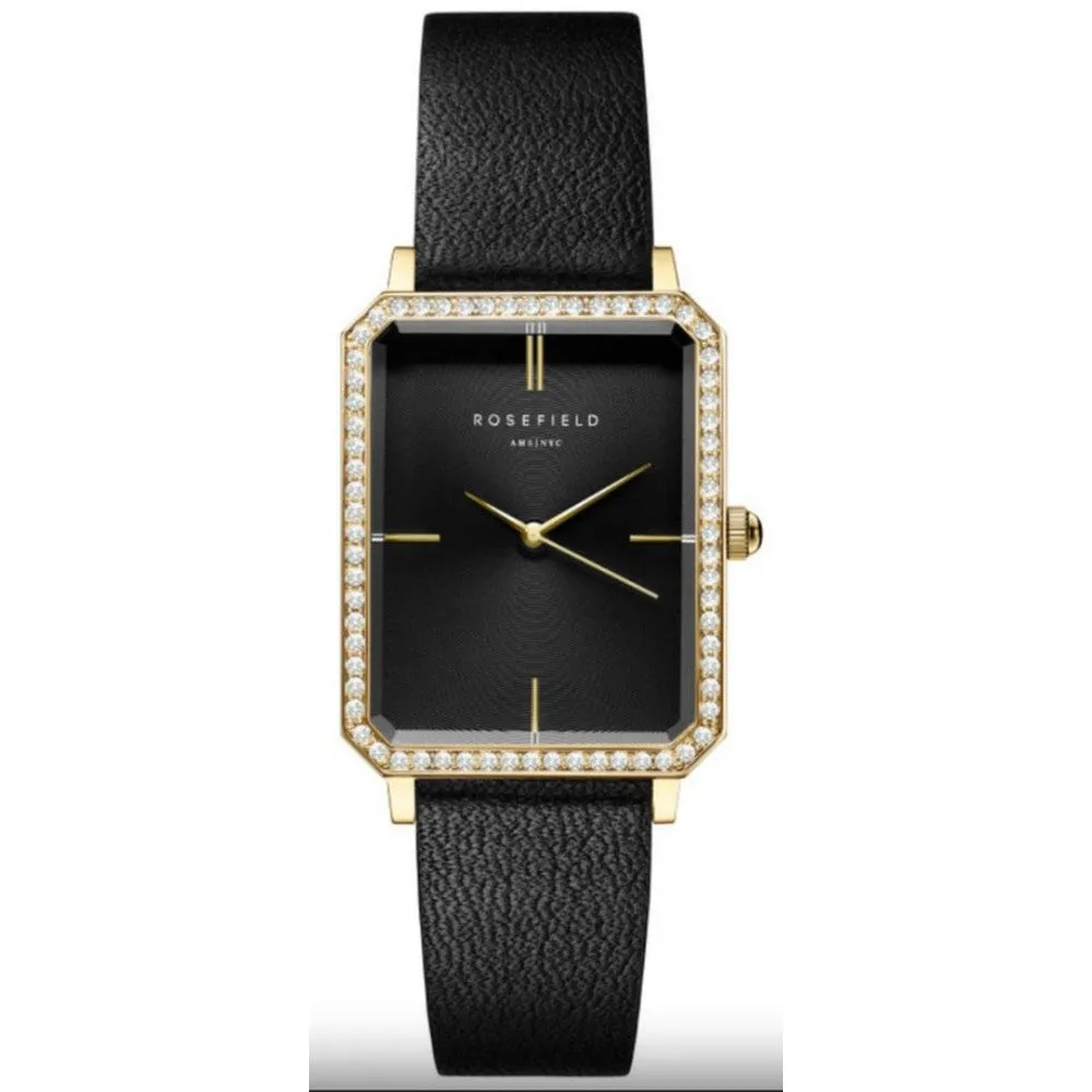 Rosefield The Octagon Black Sunray Crystal Black Leather Gold OBBLG-O51
