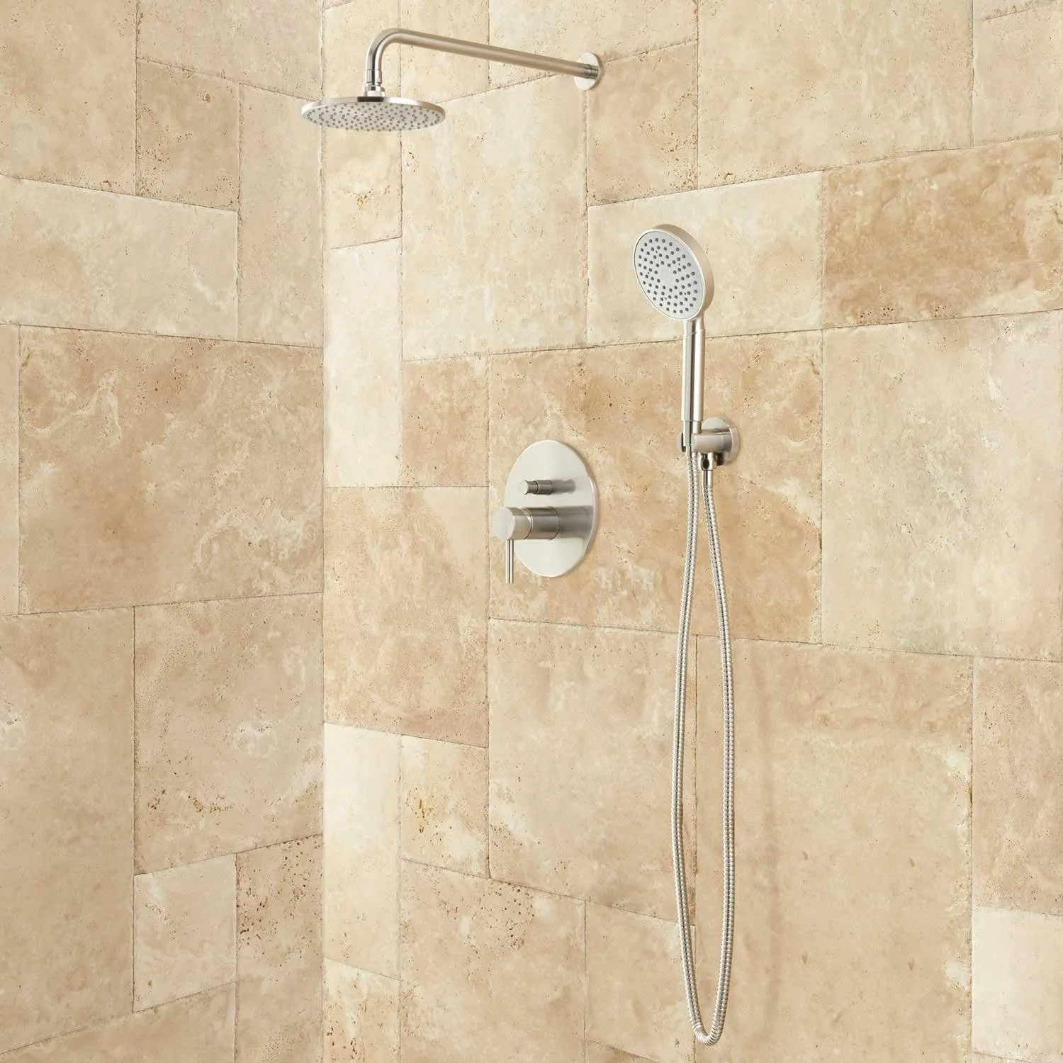 Signature Hardware 416164 Lattimore Shower System with Rainfall Shower Head and Hand Shower - Chrome