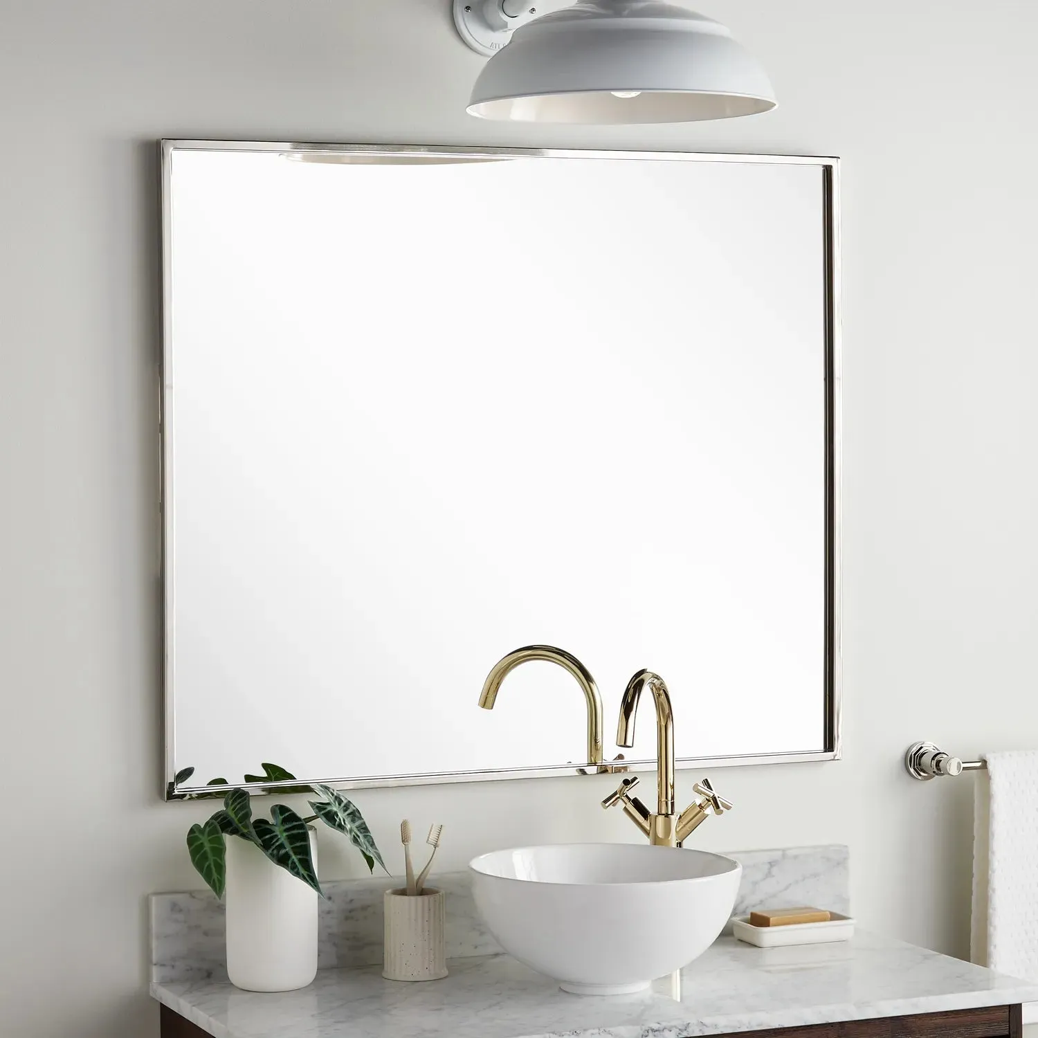 Signature Hardware 459129 Carpini 35-7/8" x 31" Framed Bathroom Mirror, Nickel