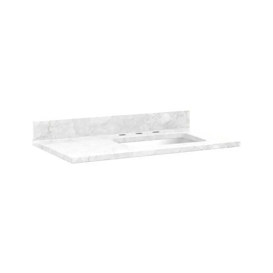 Signature Hardware GCAR-U-73x22x3CM-8-ACE-RECT-SM 73" x 22" x 3CM Marble Vanity Top w/ Backsplash - 8" Faucet Holes - Double Sink 2015 Cutouts - Undermount - Carrara - GCAR