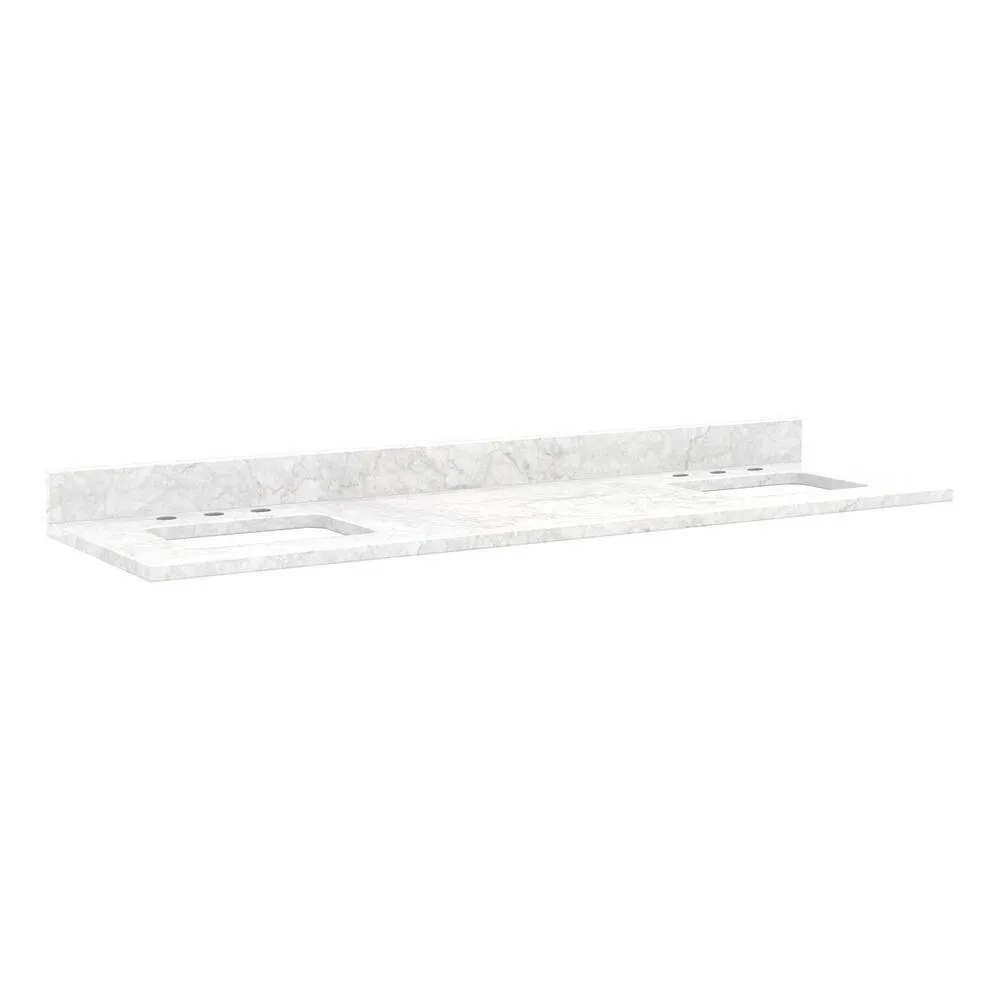 Signature Hardware GCAR-U-73x22x3CM-8-ACE-RECT-SM 73" x 22" x 3CM Marble Vanity Top w/ Backsplash - 8" Faucet Holes - Double Sink 2015 Cutouts - Undermount - Carrara - GCAR