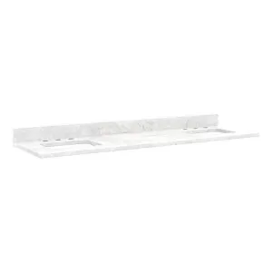 Signature Hardware GCAR-U-73x22x3CM-8-ACE-RECT-SM 73" x 22" x 3CM Marble Vanity Top w/ Backsplash - 8" Faucet Holes - Double Sink 2015 Cutouts - Undermount - Carrara - GCAR