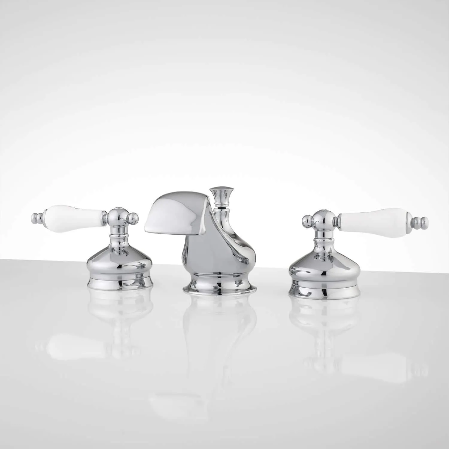 Signature Hardware RS-BM615PL-LF-CP-kit Shannon Widespread Bathroom Faucet - Porcelain Lever Handles - Chrome