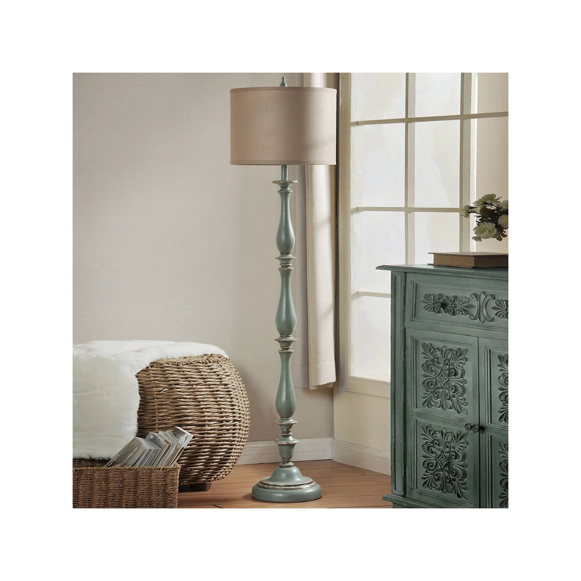 Stylecraft 16 W Distressed Blue Polyresin Floor Lamp - DISTRESSED BLUE ONE SIZE
